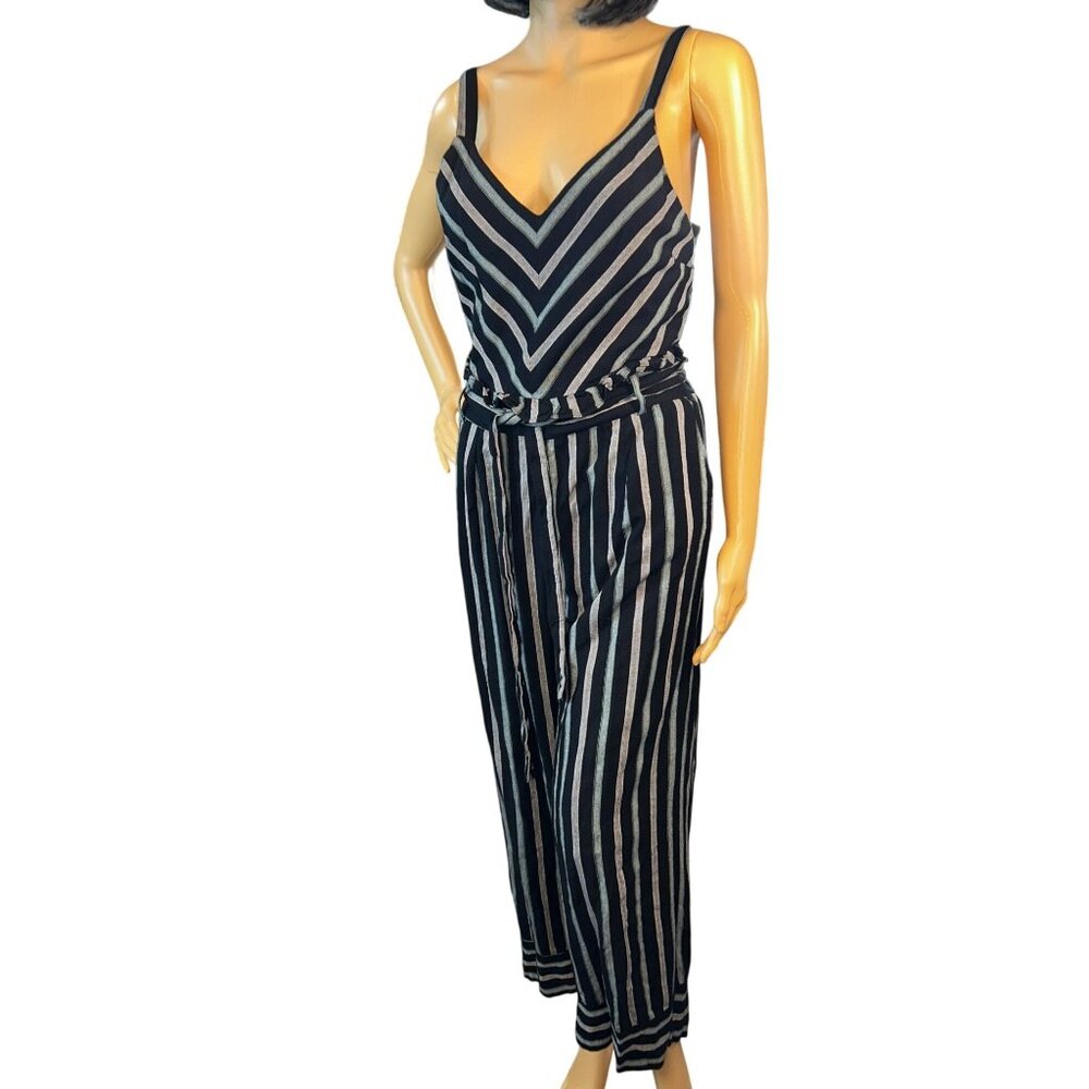 Harper Womens Sleeveless Stripe Jumpsuit with Belt Size M Avant garde‎ Y2K Boho